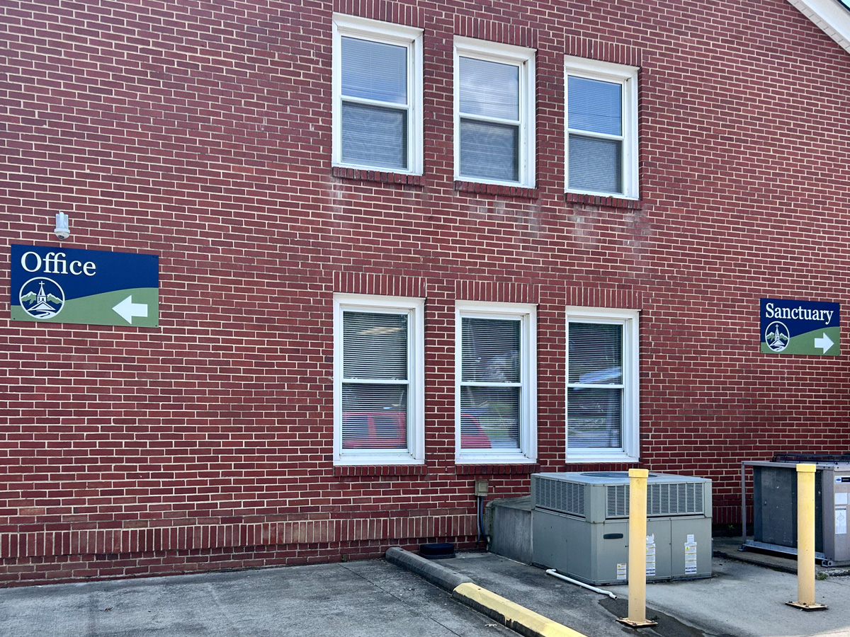 Office and Sanctuary directional signs installed at First Baptist Church of Black Mountain