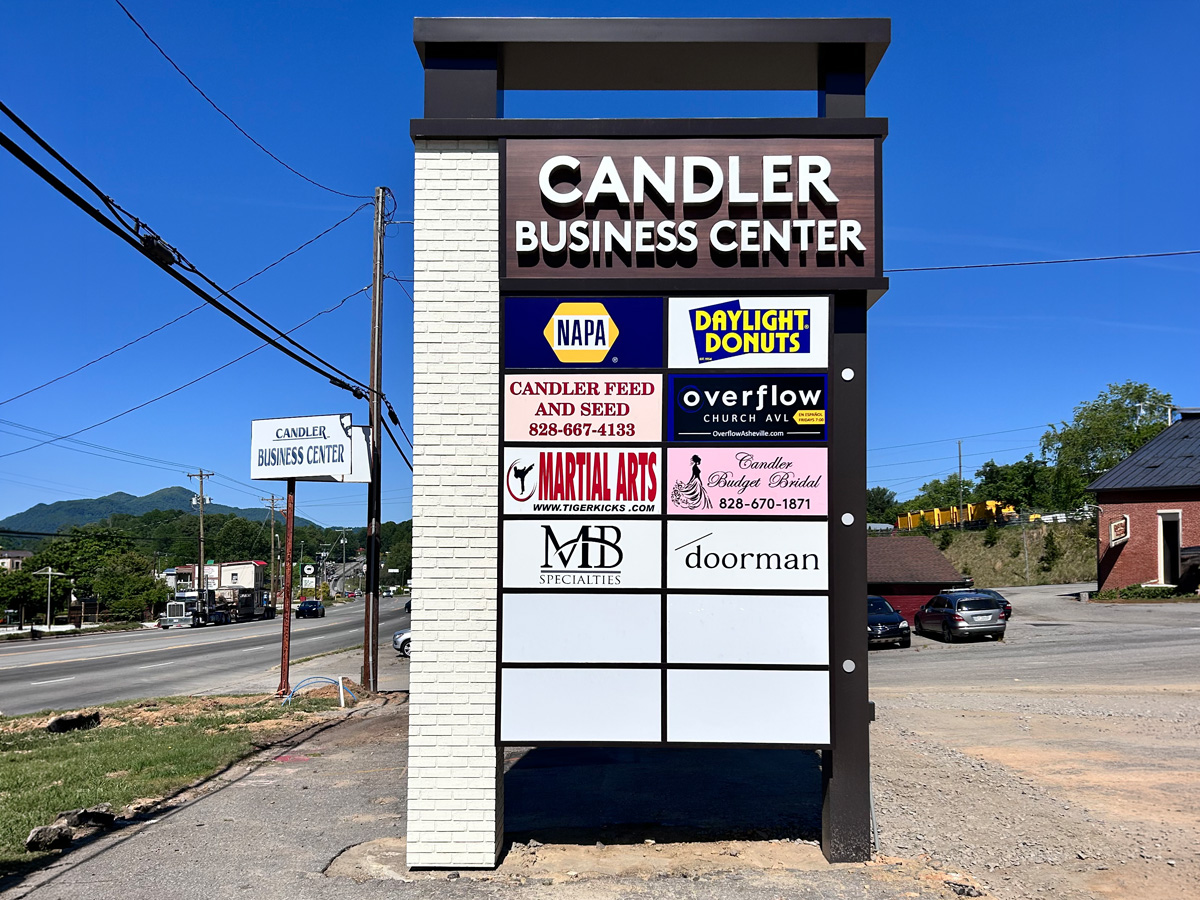 Custom freestanding tenant directory sign fabricated for Candler Business Center