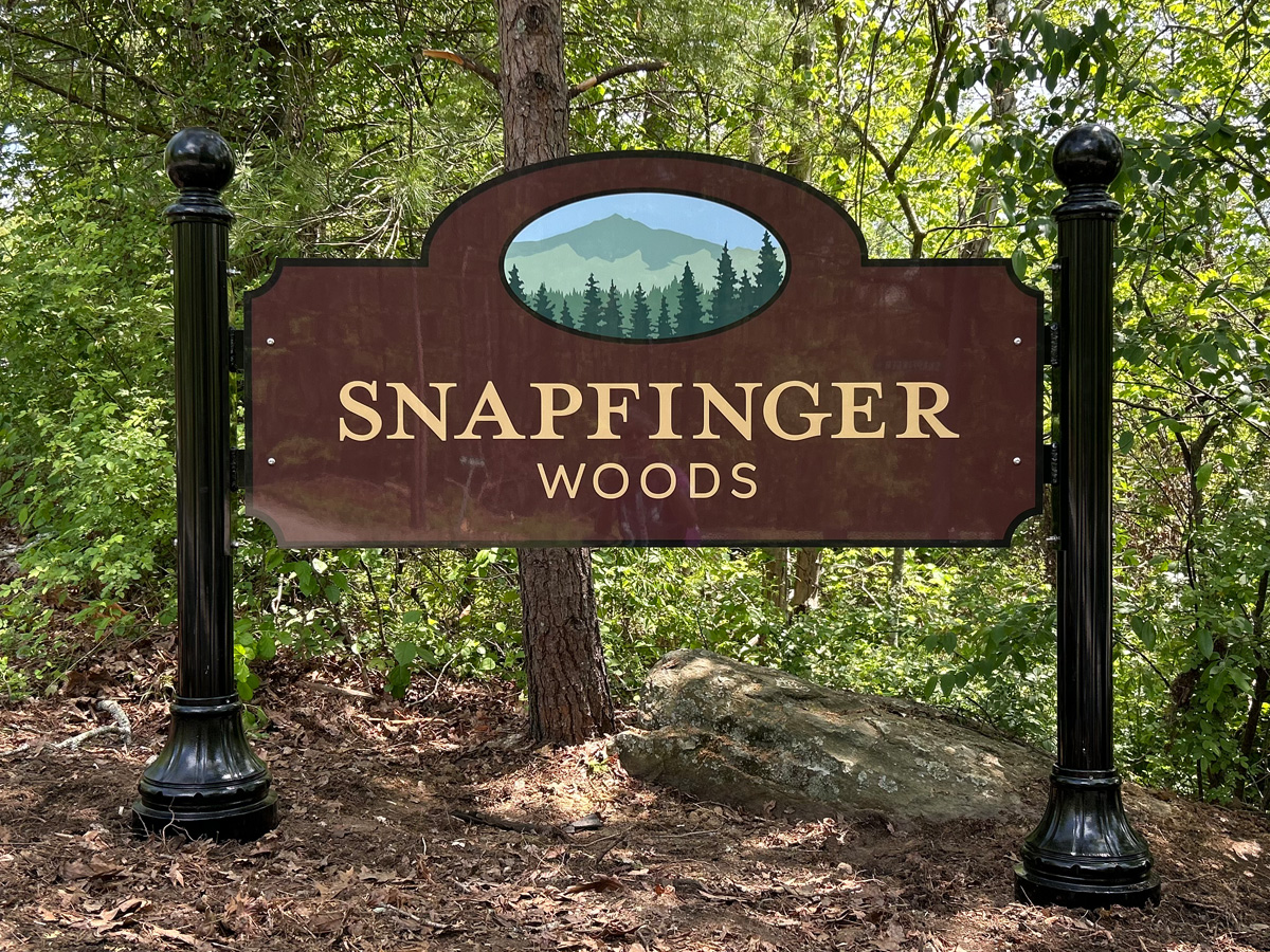 Decorative freestanding neighborhood entrance sign for Snapfinger Woods