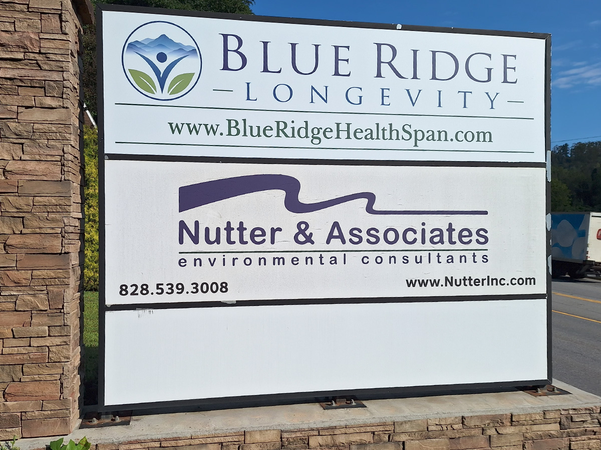 Blue Ridge Longevity replacement sign insert installed in an existing monument sign