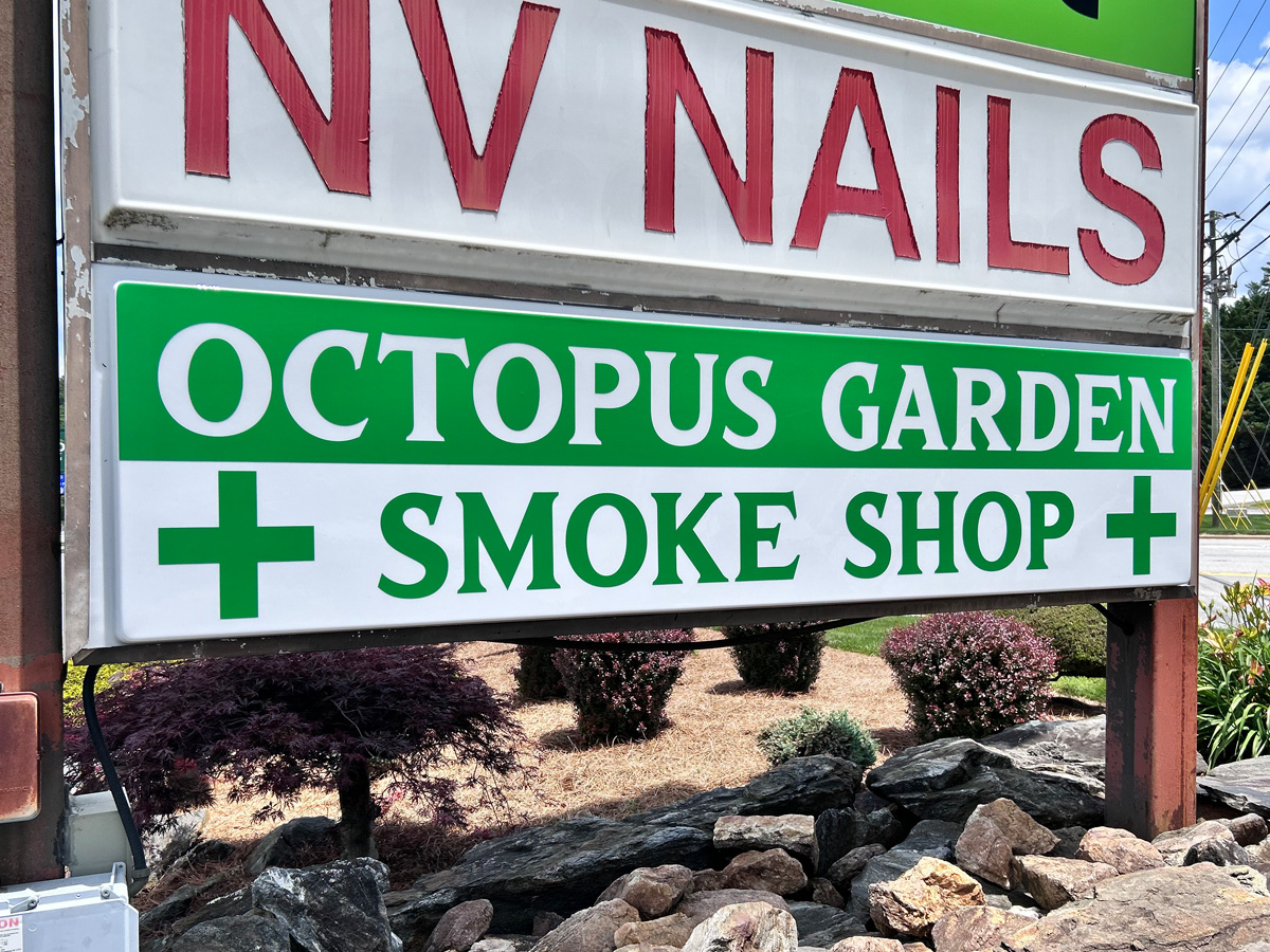 Replacement pan face for Octopus Garden Smoke Shop pylon sign after Hurricane Helene damage