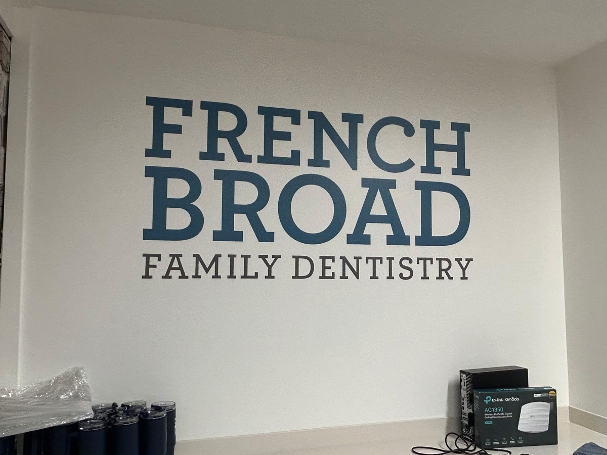 French Broad Family Dentistry digitally printed contour-cut wall graphics installed in Marshall North Carolina