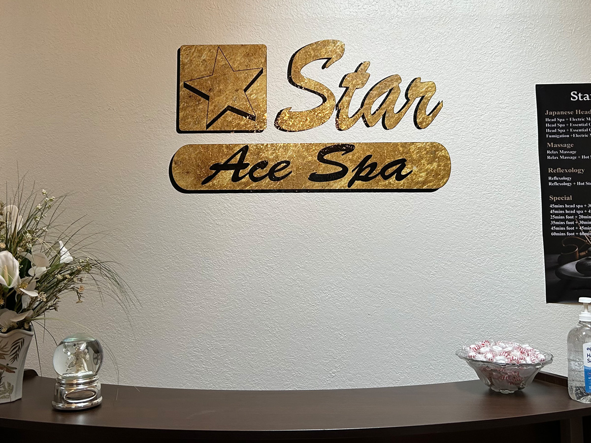 Star Ace Spa dimensional interior logo sign printed to resemble gold leaf in Asheville North Carolina