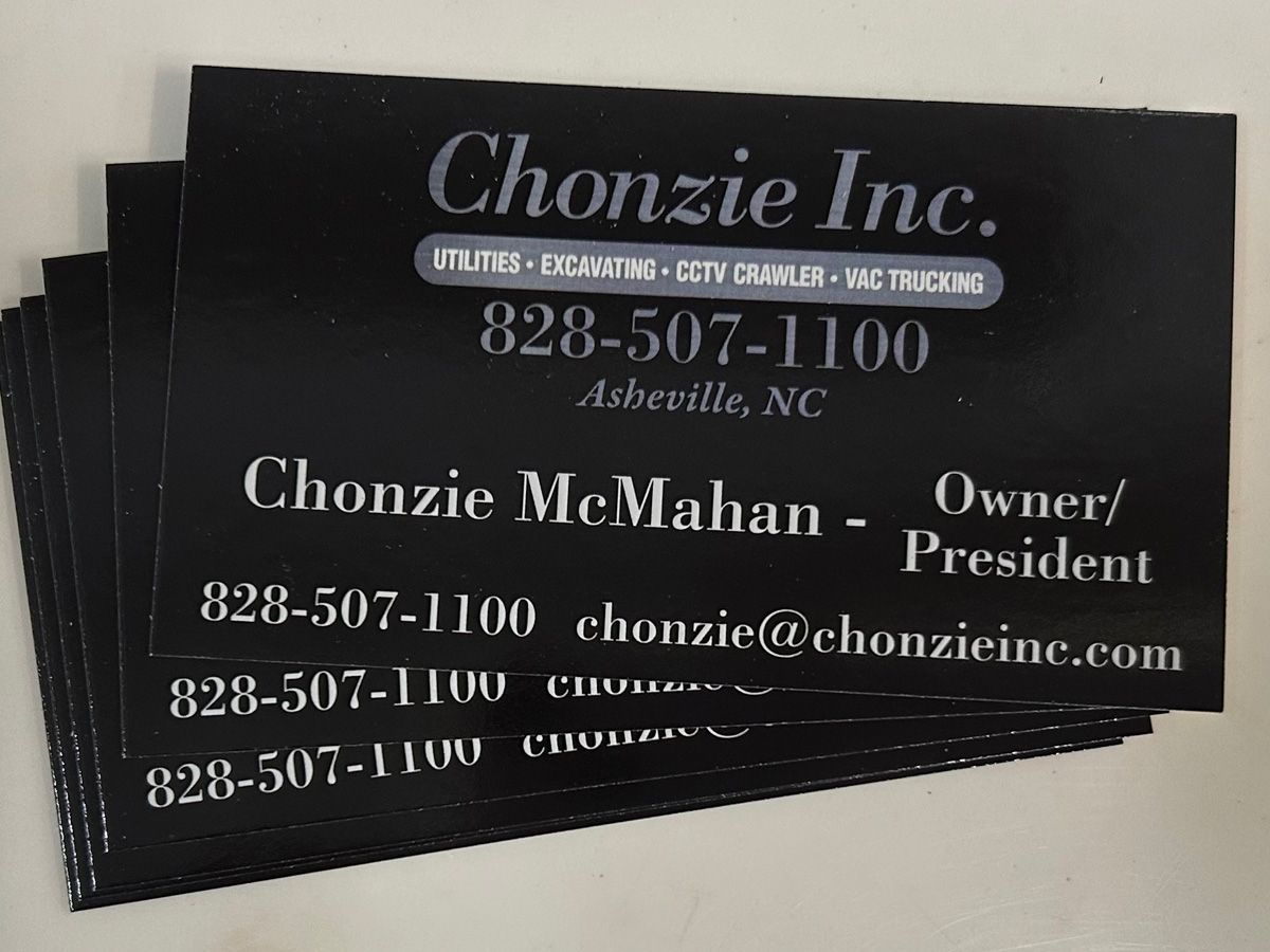 Custom Chonzie Inc business cards printed for Asheville business